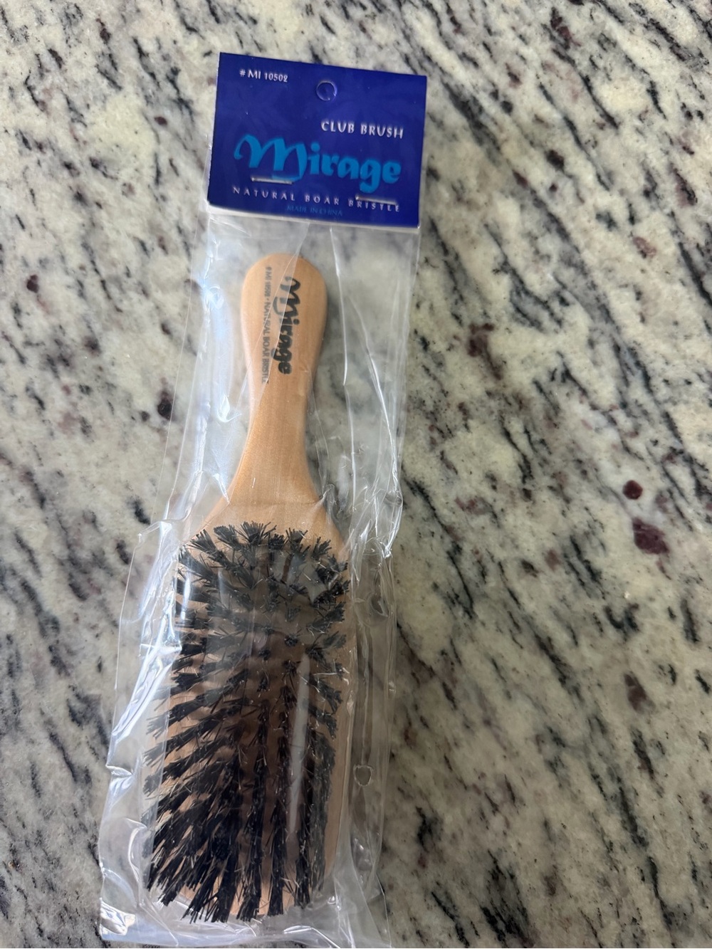 Mirage Natural Boar Bristle Club Brush - Light Wood Handle, Black Bristles